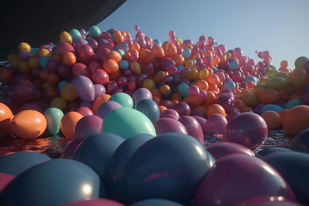 Un tas de ballons sont empilés sur une table.