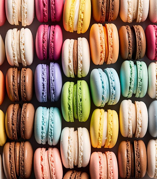 un tas de biscuits de couleurs différentes sont exposés.