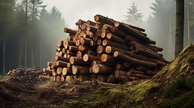 un tas de bois dans la forêt