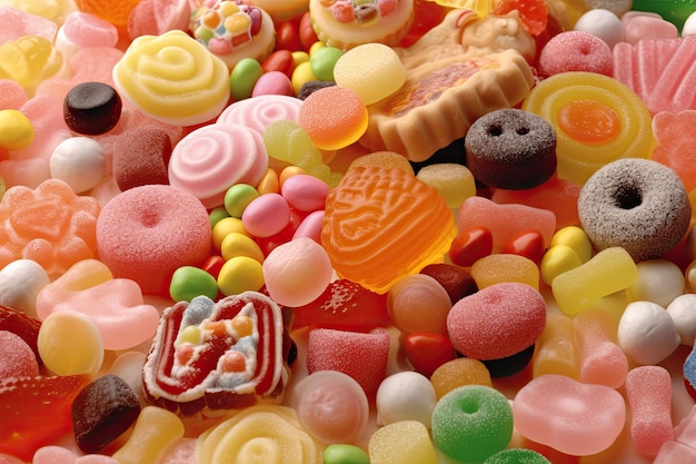 Un tas de bonbons est représenté avec un cœur en bas.