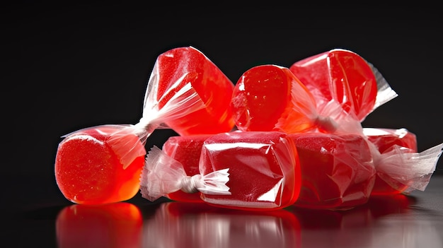 Un tas de bonbons rouges avec le mot candy sur le côté.