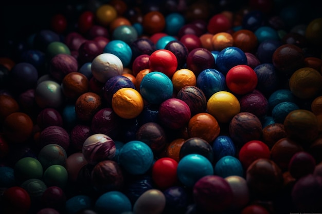 Un tas de boules colorées avec le mot pompons dessus