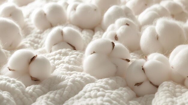 Un tas de boules de coton sont éparpillées sur une couverture