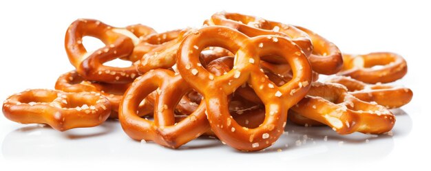 Un tas de bretzels sur fond blanc IA générative