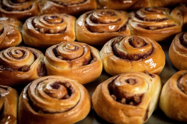 Un tas de brioches à la cannelle assis sur une table AI générative