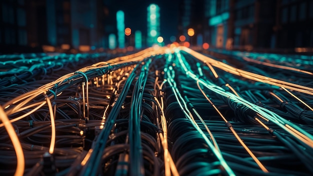 Photo un tas de câbles avec des extrémités lumineuses