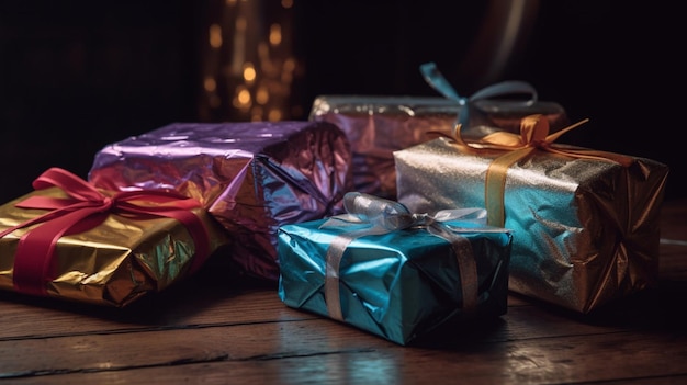 Un tas de cadeaux de Noël sur une table