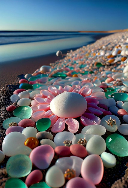 Tas de cailloux assis au sommet d'une ai générative de plage de sable