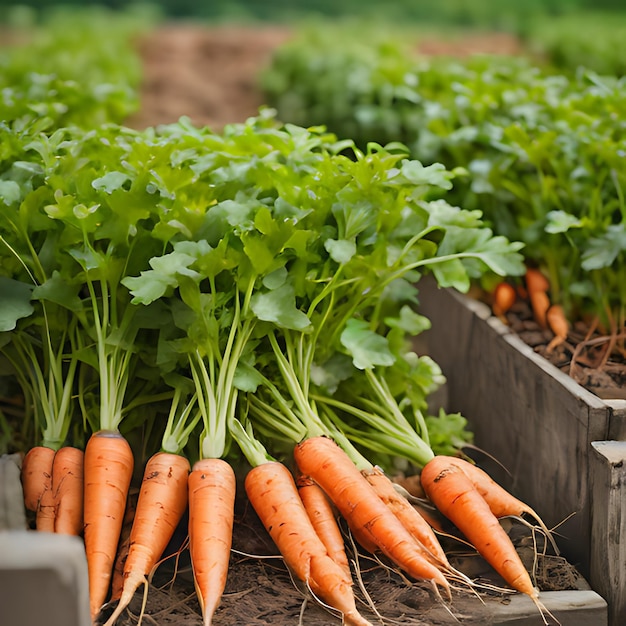 un tas de carottes sont dans une boîte en bois