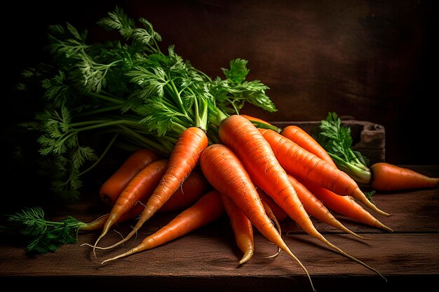 Un tas de carottes sur une table en bois