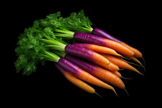 Un tas de carottes violettes et orange Cette image peut être utilisée dans divers contextes tels que des recettes de nourriture biologique ou de légumes sains