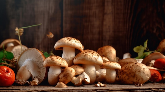 Un tas de champignons sur une table en bois