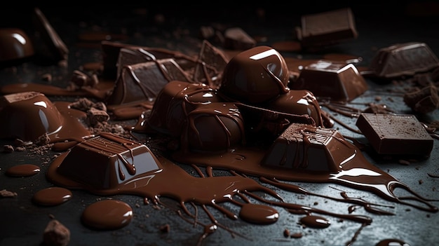 Un tas de chocolats avec le mot chocolat en bas