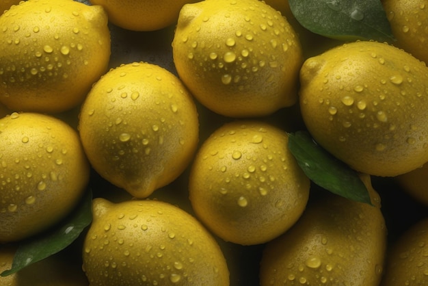 Un tas de citrons avec des gouttelettes d'eau dessus