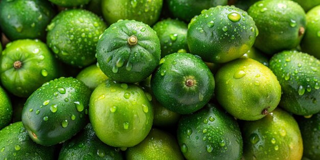 un tas de concombres verts avec des gouttes d'eau dessus