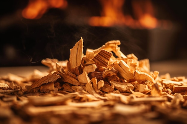 Un tas de copeaux de bois sur un poêle à bois