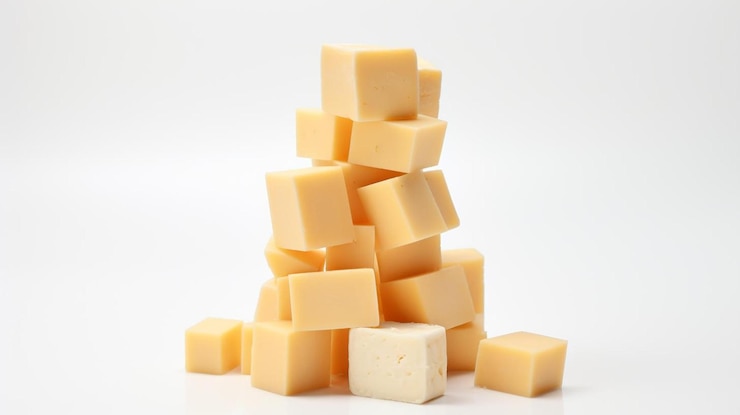 Photo un tas de cubes de fromage posés les uns sur les autres