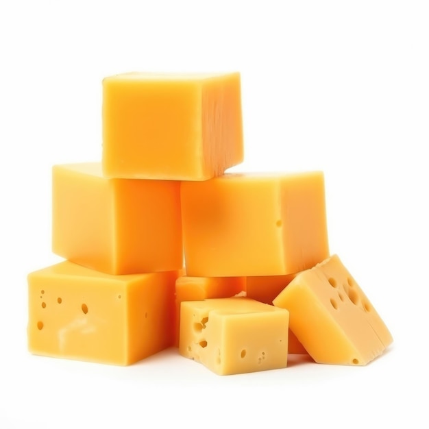 Un tas de cubes de fromage avec un qui dit "fromage" dessus