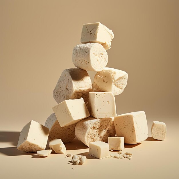 un tas de cubes de tofu dans le style du beige