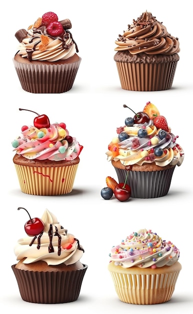 Un tas de cupcakes avec différentes saveurs dessus