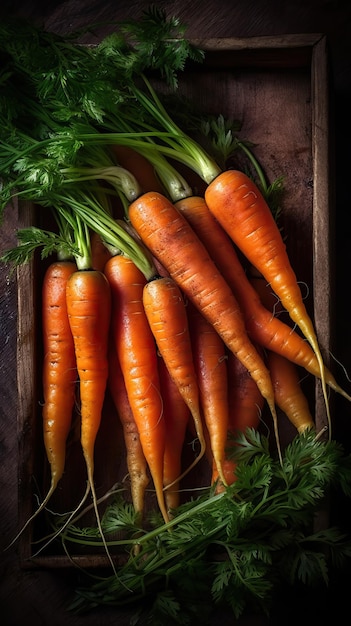 Un tas de délicieuses carottes fraîches générative ai