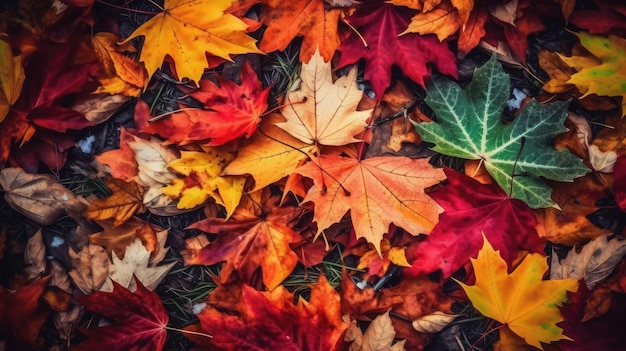 Un tas de feuilles d'automne sur le sol