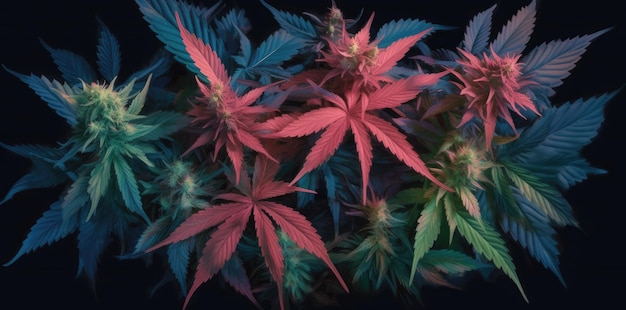 Photo un tas de feuilles de marijuana vertes sur fond noir à usage médicinal et thérapeutique ai générative