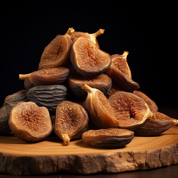 Photo un tas de figues séchées sur une surface en bois