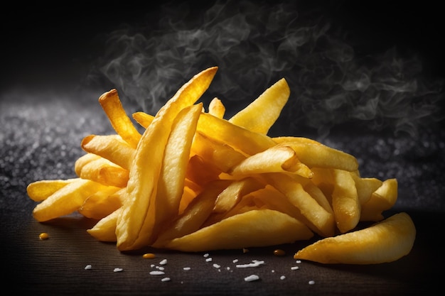 Un tas de frites avec du sel sur le dessus.