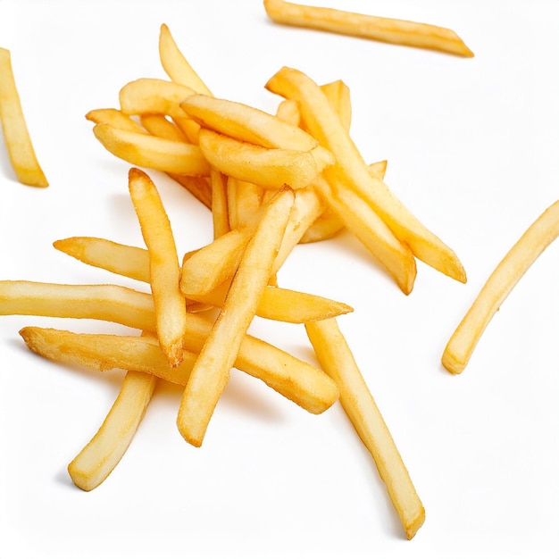 un tas de frites sur une surface blanche