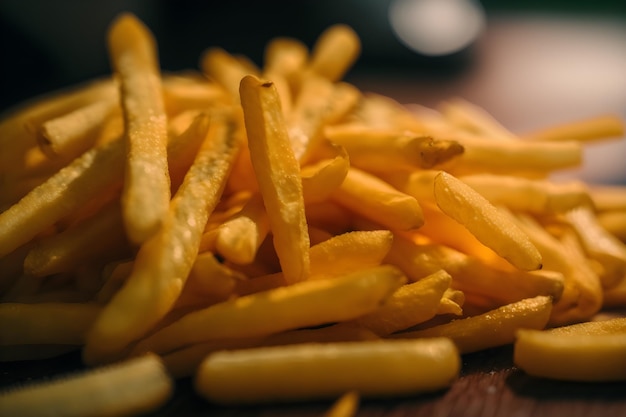 Un tas de frites sur une table avec le mot frites dessus