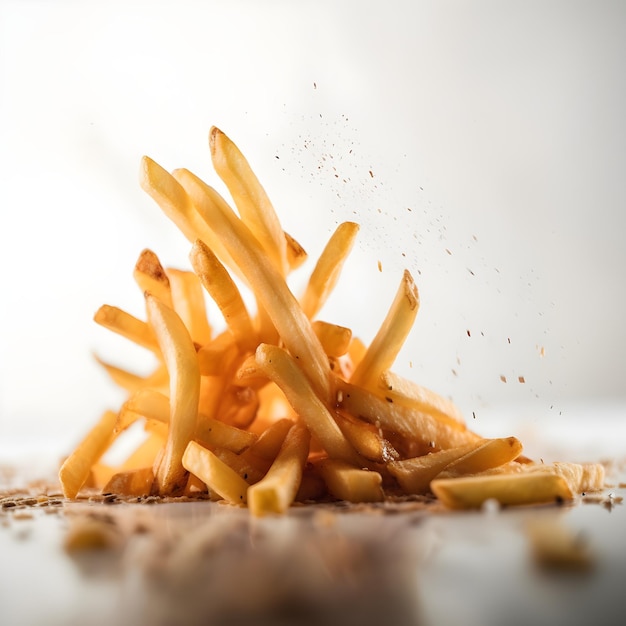 Un tas de frites tombe en l'air.