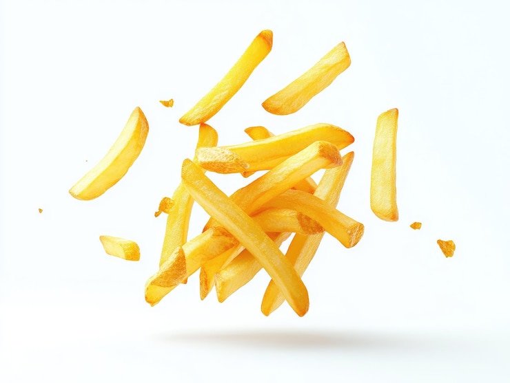 Photo un tas de frites tombe de la table