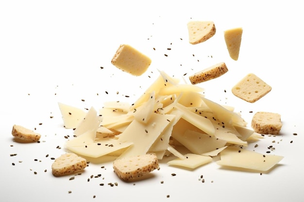 Photo un tas de fromage et de craquelins sur une surface blanche