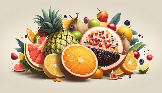 Un tas de fruits avec beaucoup de fruits dessus