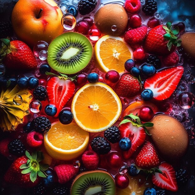 un tas de fruits différents sont disposés dans un bol