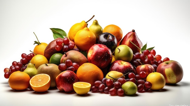 Un tas de fruits avec un fond blanc