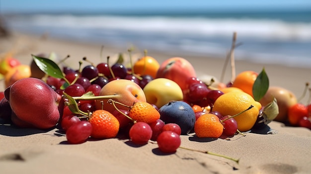 Un tas de fruits sur une plage