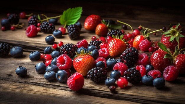 Un tas de fruits sur une table en bois