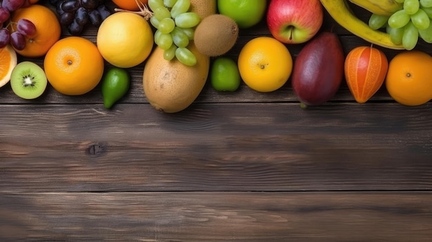 Un tas de fruits sur une table en bois