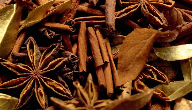 Photo un tas de gouges de cannelle et d'autres épices