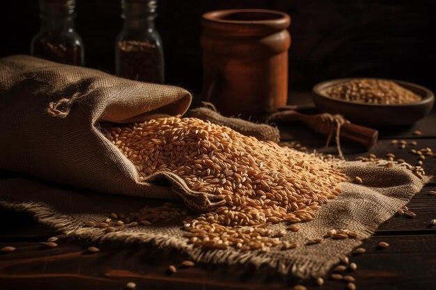 Un tas de grains de blé sur une table