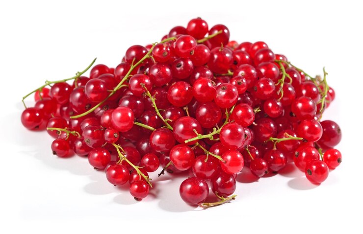 Photo tas de groseilles rouges fraîches close up sur fond blanc