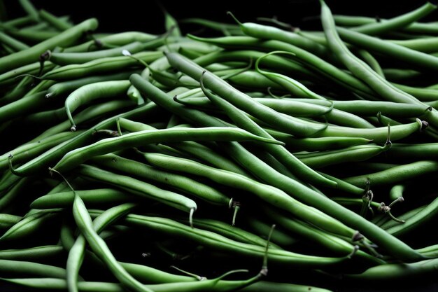 Un tas de haricots verts assis sur une table IA générative