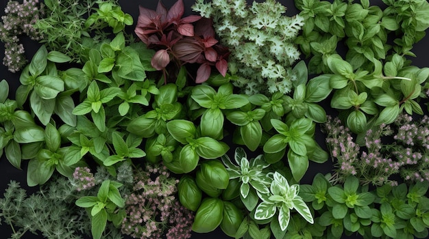 Un tas d'herbes sont sur une table