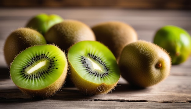 Un tas de kiwis sur une table en bois