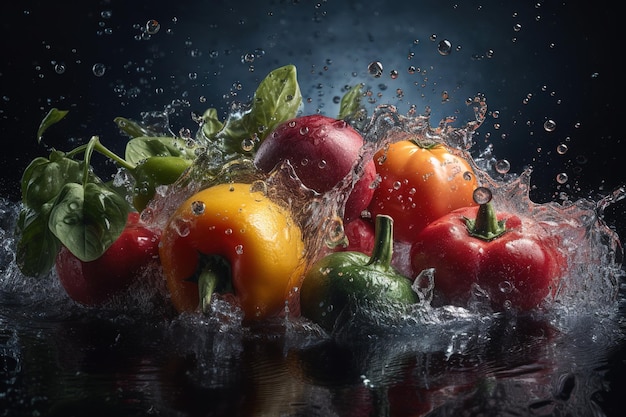 Un tas de légumes dans l'eau avec un peu d'eau