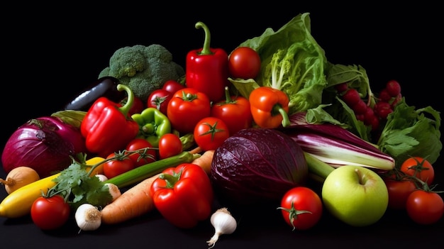 Un tas de légumes sur fond noir