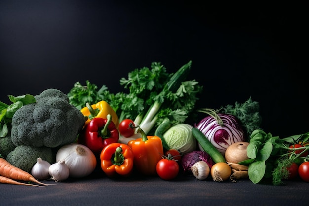 Un tas de légumes sur fond noir