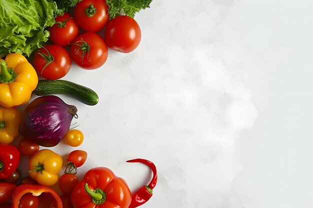 un tas de légumes, y compris des oignons, des tomates et du céleri, est montré